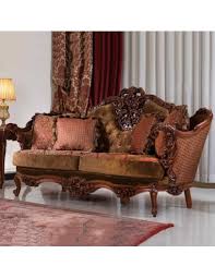Fl Wooden Carved Velvet Sofa Set