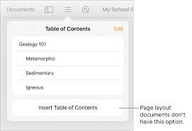 create a table of contents in pages on