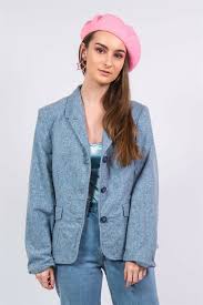 Details About Vintage Tweed Style Blazer Jacket Womens Light Blue Collared Long Sleeve 10 12