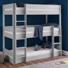 However, generally, bunk beds are around 99cm (39 in) wide, 200cm (79in) in length and 165cm (65in) high. Trio Grey Wooden Triple Sleeper Bunk Bed Frame 3ft Single