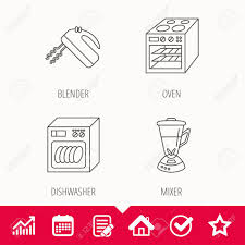 Dishwasher Oven And Mixer Icons Blender Linear Sign Edit Document