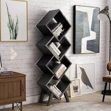 Furniture Of America Scout 62 In Black And Distressed Gray Wood Shelf Modern Bookcase Accent With 4 Shelves