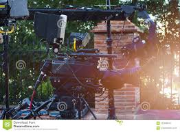 Broadcast Camera At Outdoor In Stage With Light And Crane
