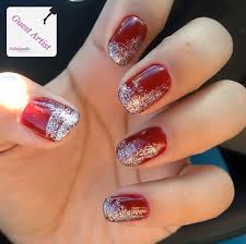red nails with a silver glitter ombre