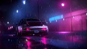 neon car in the rain live pc hd