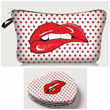 red lips polka dot pop art makeup bag