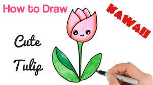 how to draw cartoon flower tulip cute