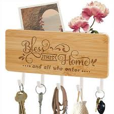 wooden key holder mail rack wall mount