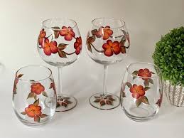 Painted Wine Glasses Flowers 21st