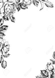 Black And White Elegant Border With Hand Drawn Rose Flower Buds