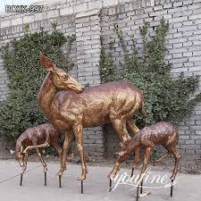Life Size Bronze Doe And Fawn Statues