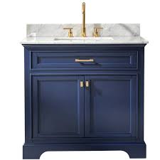 Elements' bathroom vanities, cater to the need for contemporary stylish vanities that are also comfortable with cleaner line designs and are very spacious. Design Element Milano 36 Single Sink Free Standing Bathroom Vanity Set In Blue With Carrara Marble And Sink No Assembly Required Walmart Com Walmart Com