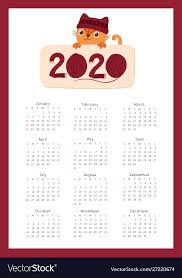 2020 Calendar With A Cute Kitten Flat