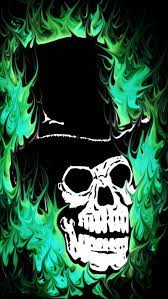 green fire skull with top hat wallpaper