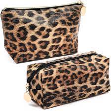 leopard print faux leather makeup bag