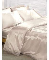 Cream Satin Super King Duvet Cover Set Fitted Sheet 4 Pillows