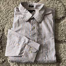 Mens J Crew Dress Shirt Orange White Blue Striped Sz L 16/16 1/2 100%  Cotton | eBay