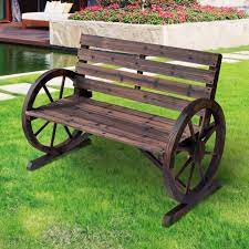 Wagon Wheel Garden Bench Wooden