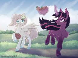 twilight and fluttershy at the orchard