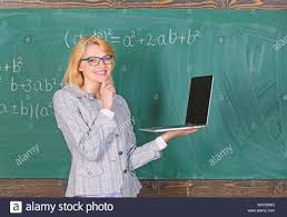Teacher Elegant Lady With Modern Laptop Surfing Internet