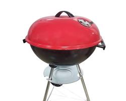 Round Charcoal Barbecue with Portable Trolley, with Lid and ChromePlated Rack in Red
