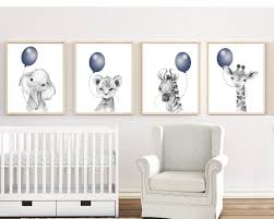 Blue Nursery Wall Art Safari Animal