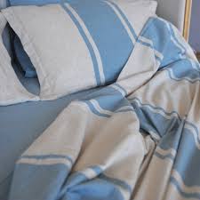 blue striped linen bedding set home