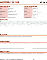 Free Construction Proposal Template Excel Xaoufeiya Com