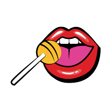 pop art mouth with sweet candy lollipop