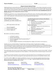Name Of Student Grade Honors Course Interest Form Eighth Grade