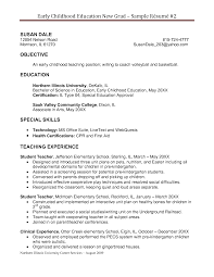 Early Childhood Education Resume Objective College Sample Resume