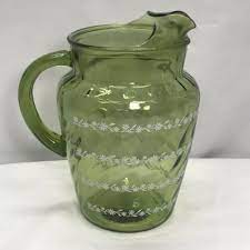 Vintage Avacado Green Glass Pitcher