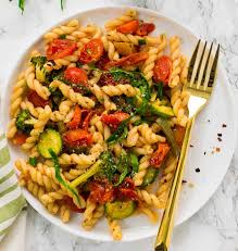 vegan pasta primavera with roasted