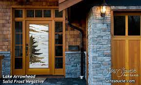 frosted glass front door with mountain