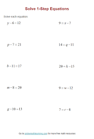 One Step Equation Worksheets Printable
