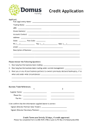 Domus Nursery Credit Application Form In Word And Pdf Formats