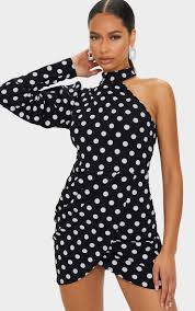 black polka dot one shoulder skirt