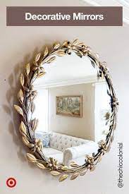 decorative round leaf wall mirror gold