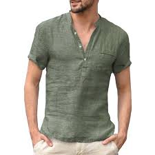 Mens Summer Traditional Short Sleeve Shirts Comfy Linen Tee