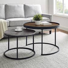 Maharaja handicraft modern white metal round coffee table, size: Welwick Designs 2 Piece 30 In Brown Gray Medium Round Wood Coffee Table Set With Nesting Tables Hd8360 The Home Depot