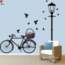 Street Lamp Bike Wall Sticker Living Room Light Bicycle Bird
