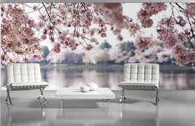 Pink Flowers And Lake Wall Murals