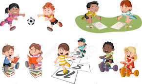 Cute Cartoon Happy Children Playing Sports And Toys Royalty Free