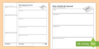 French Newspaper Article Planning And Writing Template Ks3