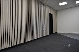 Wood Slat Wall In Office Refurb With