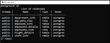 how to describe postgres tables using