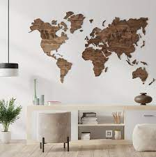 Wooden World Map Wall Art Home Decor