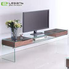 Glass Lcd Tv Stand With Walnut Wood
