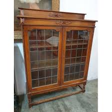 Antique Solid Wood Glazed Bookcase With