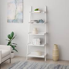 white wood 5 shelf ladder bookcase